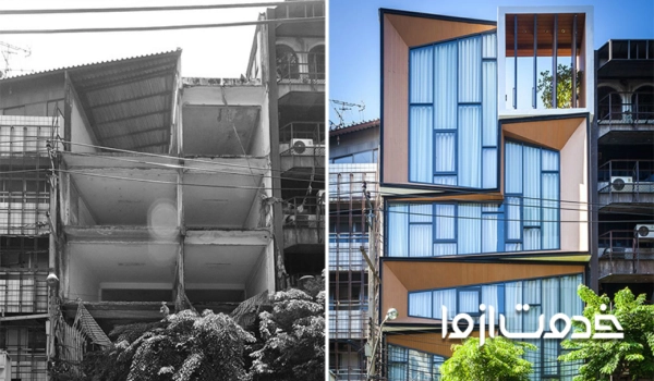 قبل و بعد بازسازی نمای ساختمان